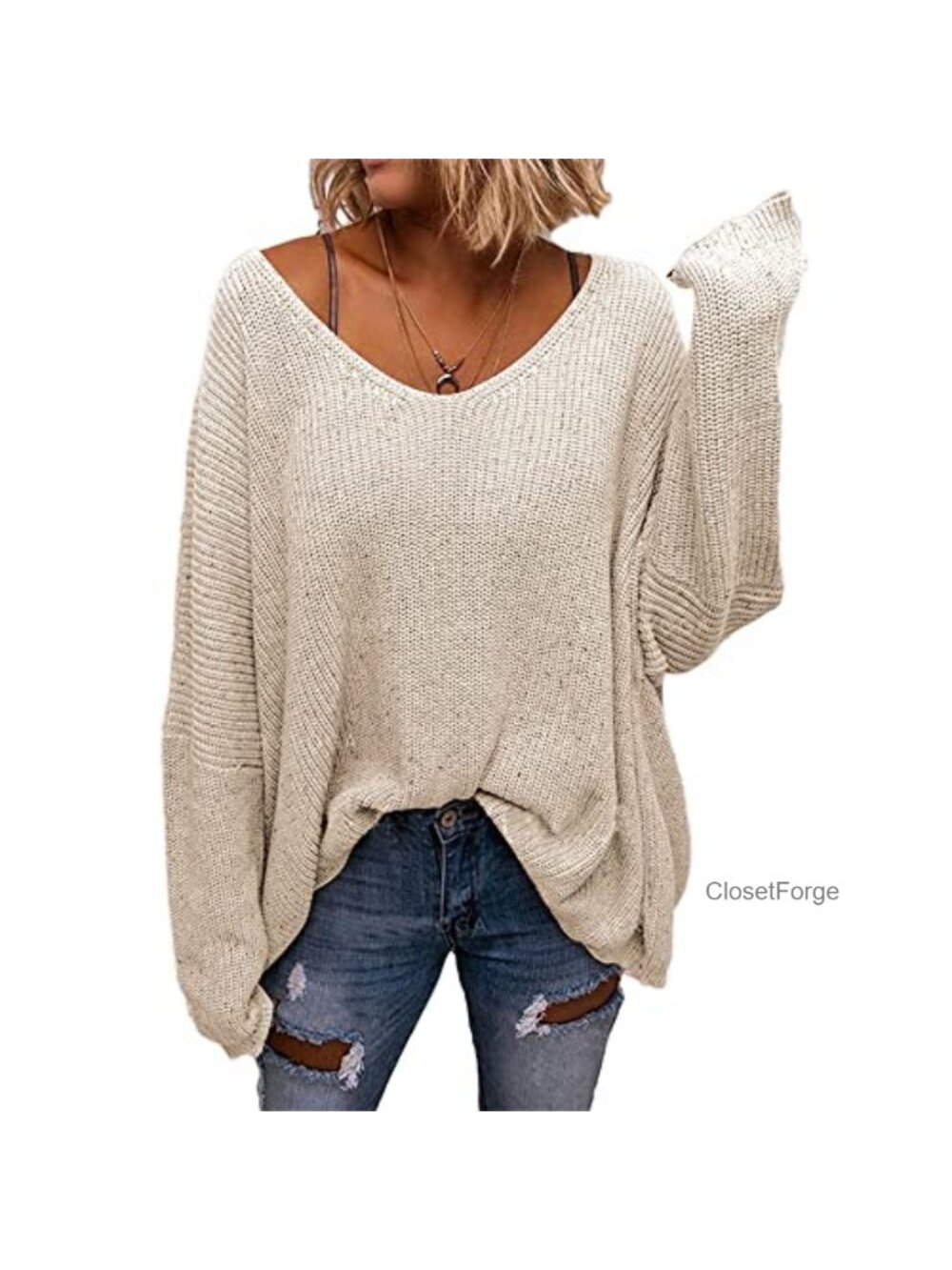 Viscose Nylon V-Neck Long Sleeve Loose Oversized Pullover Sweater